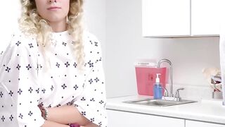 Curly blonde River Lynn spreads her legs on the doctors table and takes a big cock