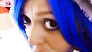Goddess with blue hair gets her bush pounded