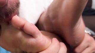 Hunky Tom got feet worshiped while watching tv by lustful Dan Edwards