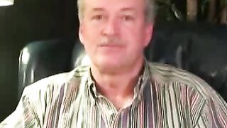 Older hairy man does solo interview and masturbates on cam