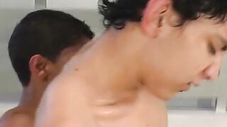 Handsome twinks enjoy sucking and riding giant schlongs