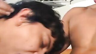 Handsome twinks enjoy sucking and riding giant schlongs