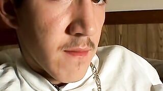 Straight inked amateur is jerking off his cock and cums
