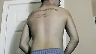 Tattooed amateur with glasses masturbates solo and cums