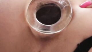 TS beauty Natalie Mars stuffs huge dildo all the way up