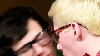 Geeky twinks bareback banging in wild foursome