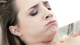 Small babe Mona Blue rides cock outdoor and tastes warm jizz