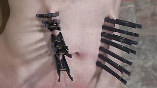 Old grandpa dom puts clothespins all over pale twinks body