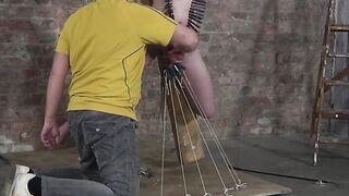 Old grandpa dom puts clothespins all over pale twinks body