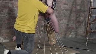 Old grandpa dom puts clothespins all over pale twinks body