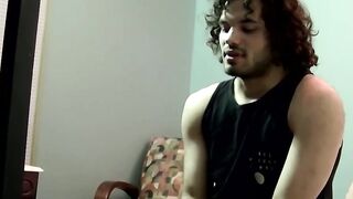 Solo amateur stud wanks off his hard cock and cums