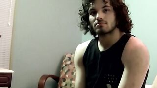 Solo amateur stud wanks off his hard cock and cums
