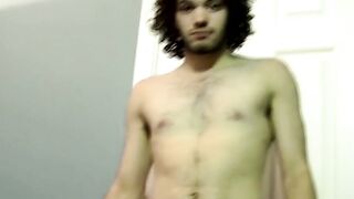 Solo amateur stud wanks off his hard cock and cums