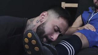 Athletic jocks worship and lick each others feet and toes