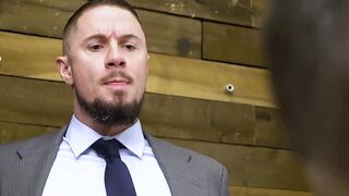 Suited gay businessman Skyy Knox worships his bosses feet