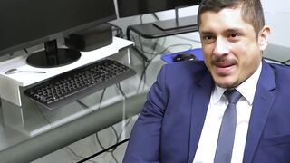 Suited gay businessman Skyy Knox worships his bosses feet
