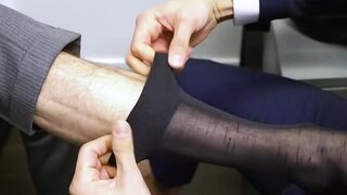 Suited gay businessman Skyy Knox worships his bosses feet