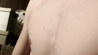 Young deviant Dean Inja masturbating solo on ladder