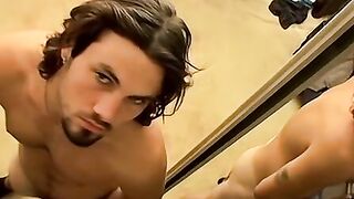 Horny handsome straight thug jerking off his fat meat stick