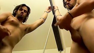 Horny handsome straight thug jerking off his fat meat stick
