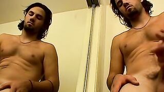Horny handsome straight thug jerking off his fat meat stick
