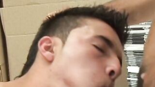 Latin twinks breeding and rimming in the back storage