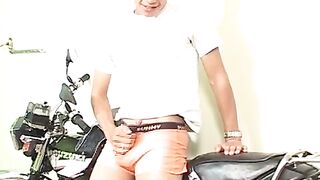 Santiago uses his motorcycle as platform for wanking