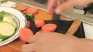 Hot amateurs enjoy kinky train fuck in the kitchen after BJ