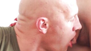 Big tits tranny Venus Lux ass drilling bald muscular hunk