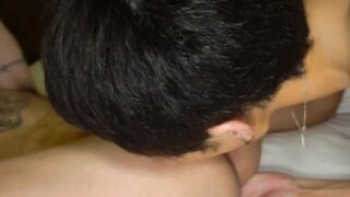 Tattooed Japanese Yusaku barely drilled by Ruito massive cock