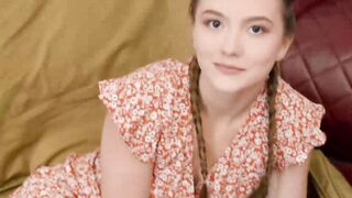 Small teen Mira Monroe moans while a massive dick penetrates her