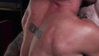 Straight guy Musclebear Montreal kisses a sexy gay before intense drilling