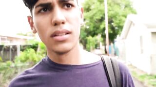 Straight guy Ariano maintains eye contact with me while he blows my big dick