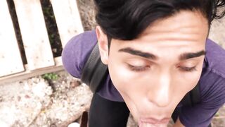 Straight guy Ariano maintains eye contact with me while he blows my big dick