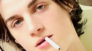 Hardcore throatfucking Ayden James in a smoky fog
