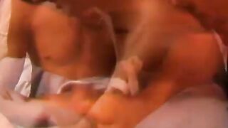 Teen blows two big interracial cocks before doggystyle