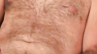Mature hairy man masturbates after an interview and cums