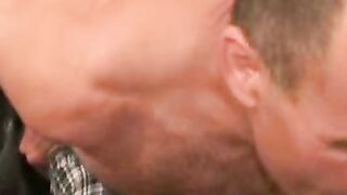 Mature hairy man masturbates after an interview and cums