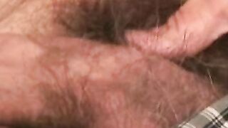 Mature hairy man masturbates after an interview and cums