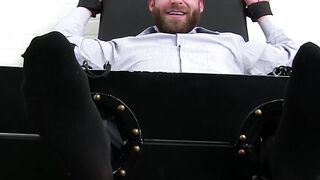 Buff hunk gets tied up while another man worships his feet