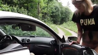 Skinny inked wench having outdoors sex outside