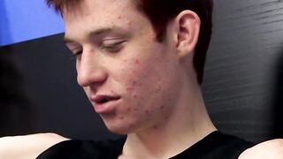 Cutie jerks off on the bed with a big dildo deep inside him