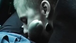 Nasty bitches blowing cock inside the vehicle