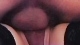 Stockinged beauty gets shaved cunt licked and fucked