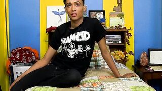 Slim twink Andrew Brenton stroking his massive boner alone