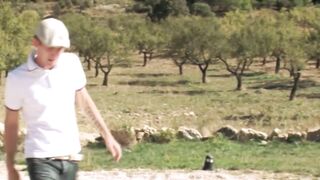 Superb cuties sharing a monster penis outside