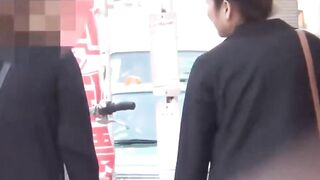 Staggering Japanese brunettes pissing themselves open air