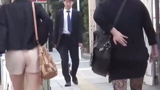 Staggering Japanese brunettes pissing themselves open air