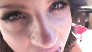 Sinfully dark hair Goddess blowing cock outdoor