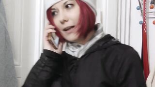 Red Haired minx blowing a humongous penis